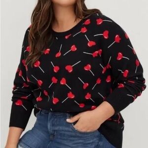 Torrid Black Sweater with Red Lollipop Design
